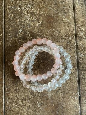 Rose Quartz & Clear Bead Stretch Bracelet Set - Women's Jewelry